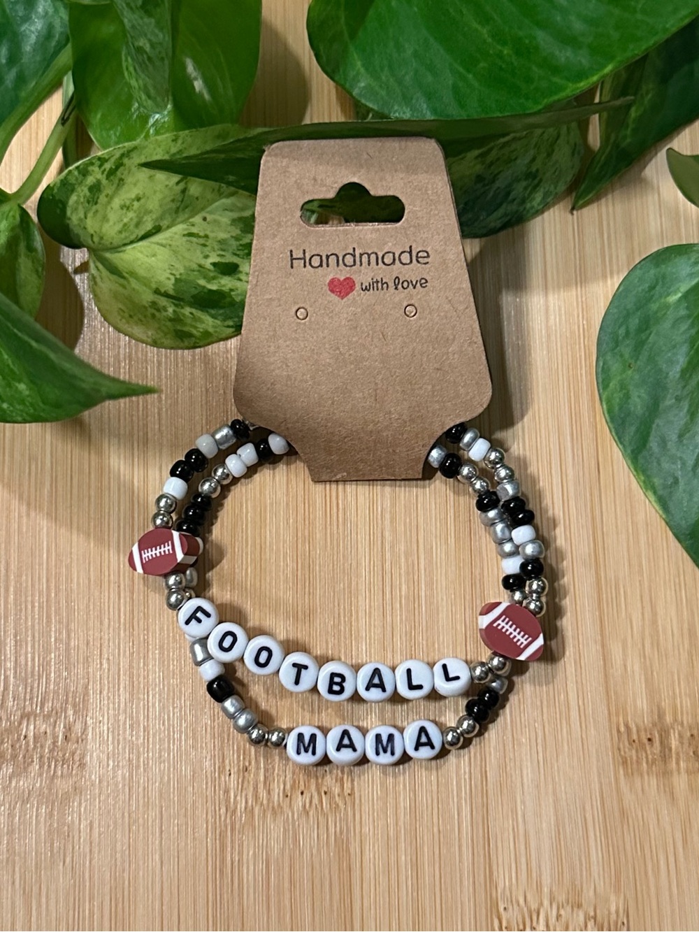 🏈✨ Football Mama 2-Piece Stretchy Beaded Bracelet Set | Handmade | Mom Stack 🏈